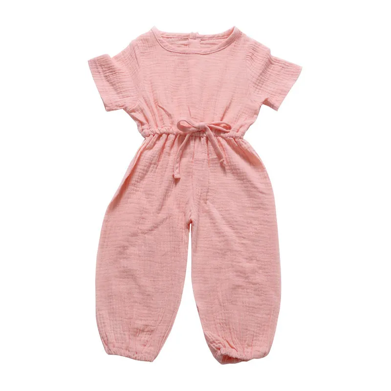 Toddler Baby Girl Summer Fall Basic Cotton Linen Romper Jumpsuit