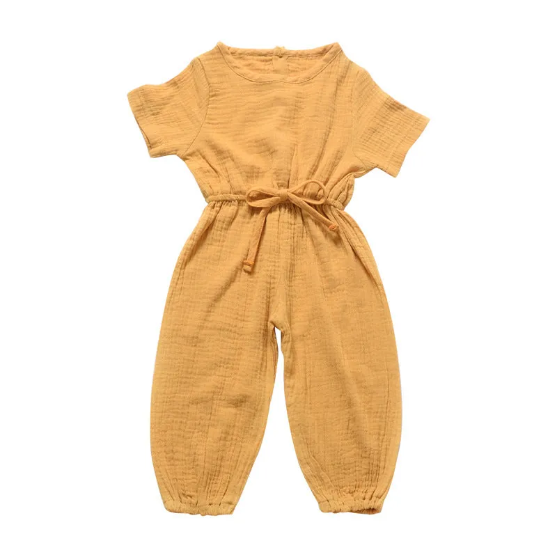 Toddler Baby Girl Summer Fall Basic Cotton Linen Romper Jumpsuit