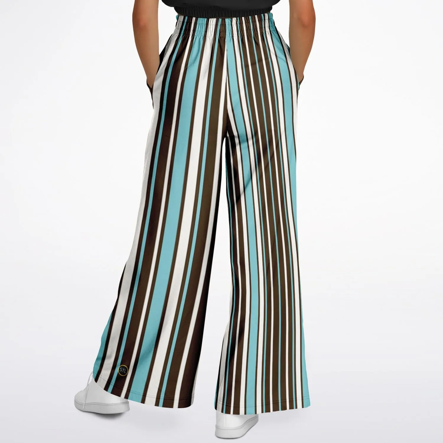 Turk and Caicos Ocean Stripe Eco-Poly Wide Leg Pants