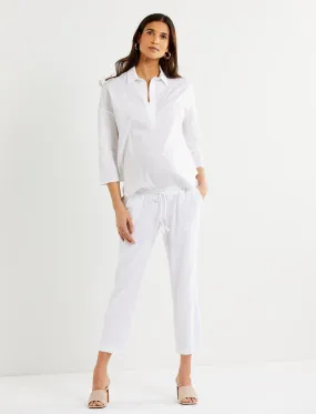 Under Belly Linen Straight Leg Maternity Crop Pants in White