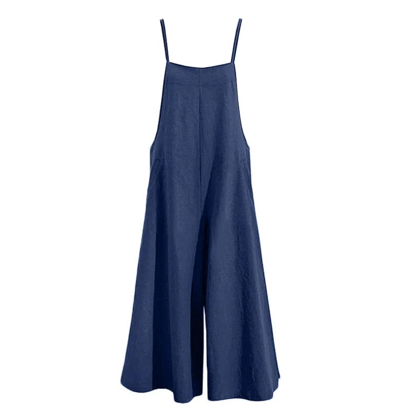 VenusFox Cotton Linen Pocket Long Wide Leg Romper