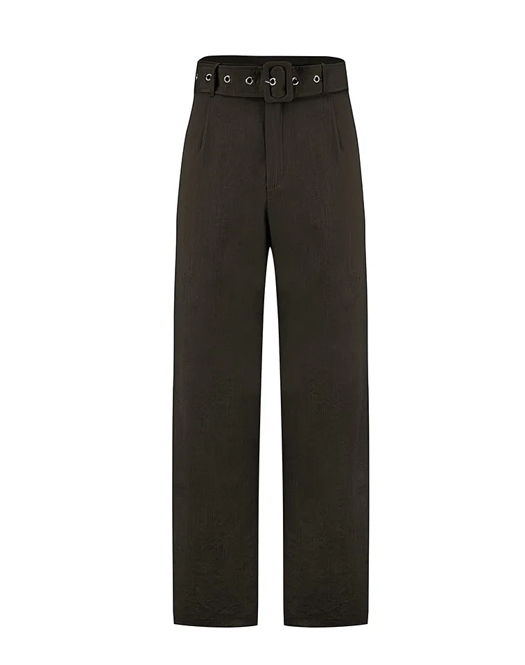 Wide Belt Wide Leg Pants