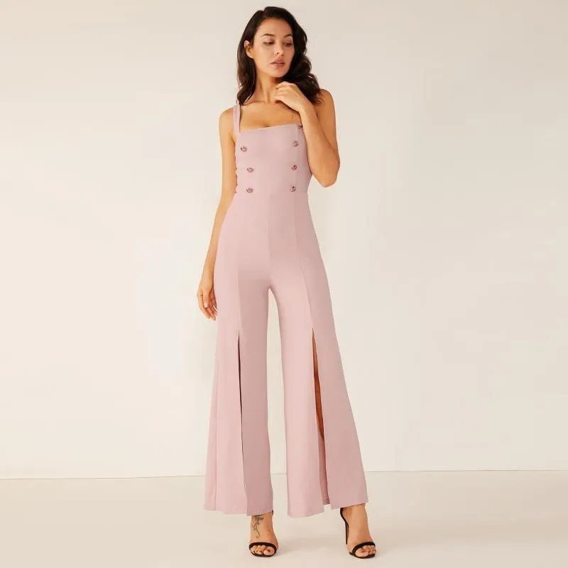 Wide Leg High Slit Halter Jumpsuit