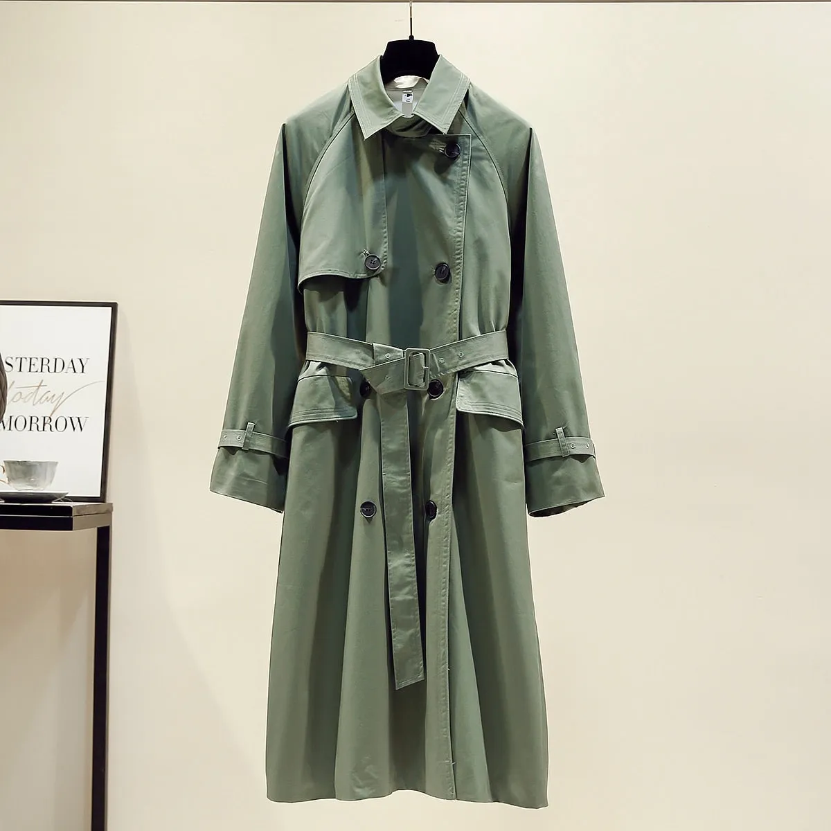 Wjczt Brand new Fashion 2022 Fall /Autumn Casual Double breasted Simple Classic Long Trench coat with belt Chic Female windbreaker