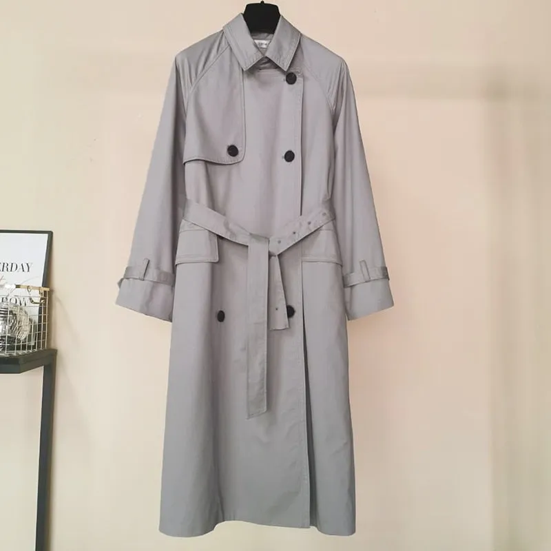 Wjczt Brand new Fashion 2022 Fall /Autumn Casual Double breasted Simple Classic Long Trench coat with belt Chic Female windbreaker