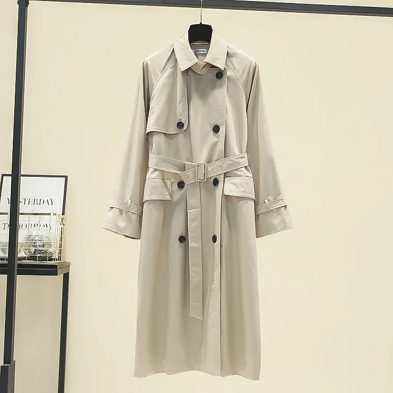 Wjczt Brand new Fashion 2022 Fall /Autumn Casual Double breasted Simple Classic Long Trench coat with belt Chic Female windbreaker