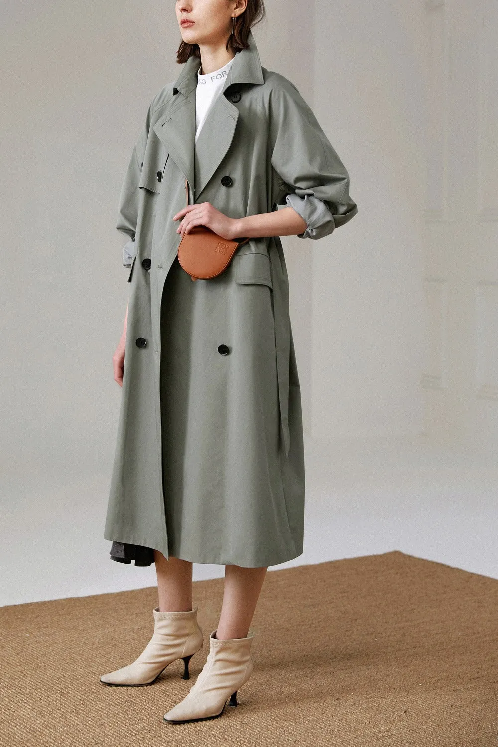 Wjczt Brand new Fashion 2022 Fall /Autumn Casual Double breasted Simple Classic Long Trench coat with belt Chic Female windbreaker