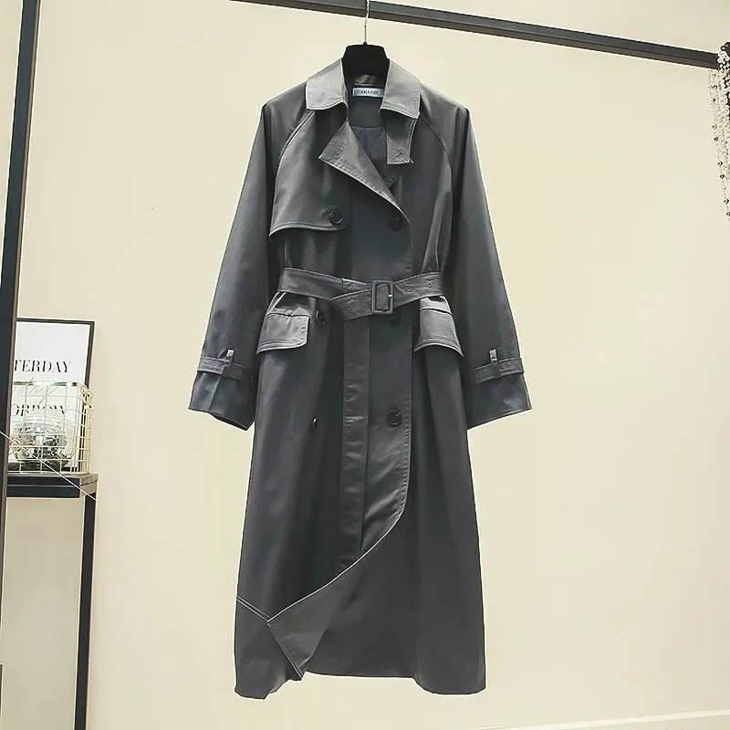 Wjczt Brand new Fashion 2022 Fall /Autumn Casual Double breasted Simple Classic Long Trench coat with belt Chic Female windbreaker