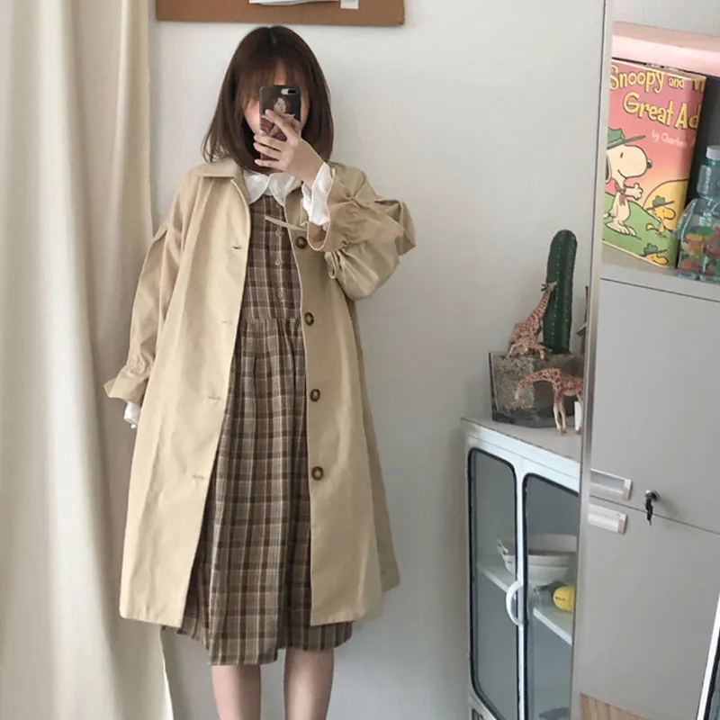 Wjczt Trench Women Harajuku Streetwear Simple Solid Sweet Japanese All-match Casual Windbreaker Classic Preppy Style Teen Girls Loose