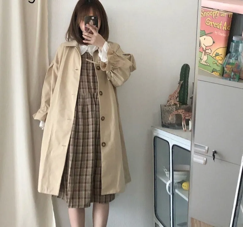 Wjczt Trench Women Harajuku Streetwear Simple Solid Sweet Japanese All-match Casual Windbreaker Classic Preppy Style Teen Girls Loose