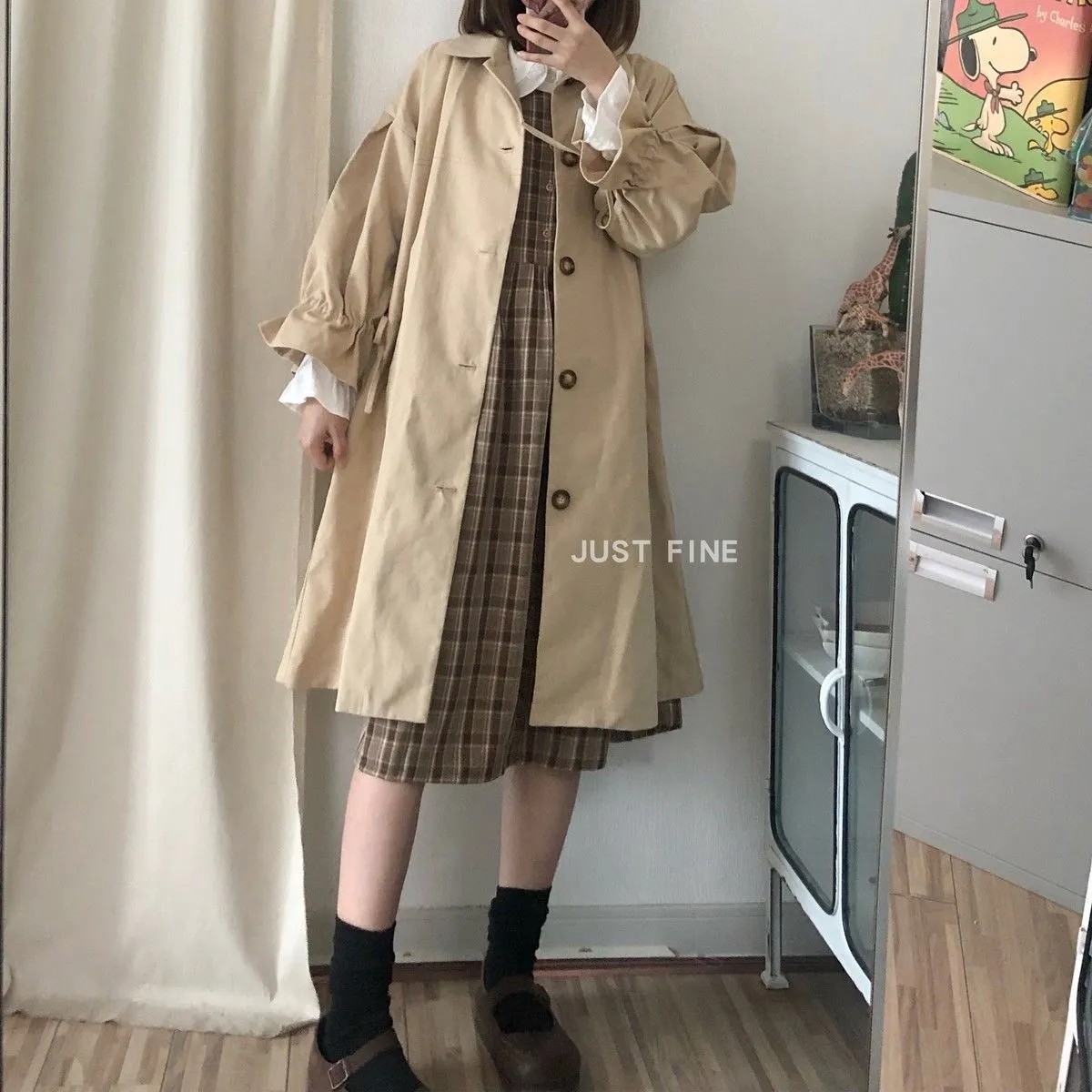 Wjczt Trench Women Harajuku Streetwear Simple Solid Sweet Japanese All-match Casual Windbreaker Classic Preppy Style Teen Girls Loose