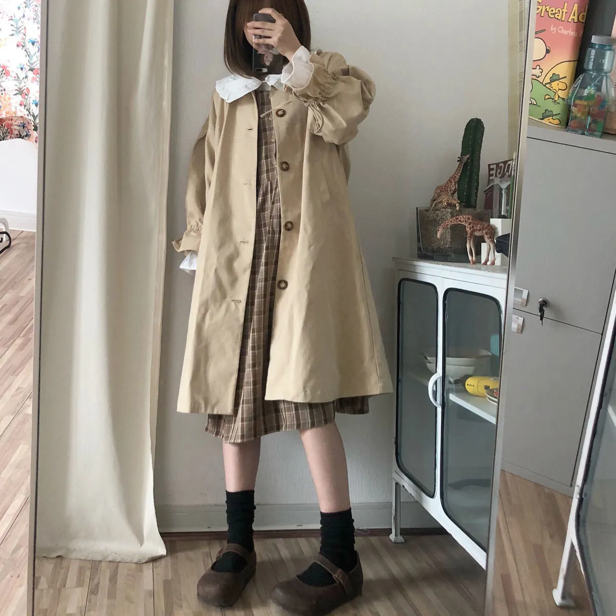 Wjczt Trench Women Harajuku Streetwear Simple Solid Sweet Japanese All-match Casual Windbreaker Classic Preppy Style Teen Girls Loose