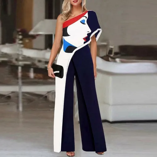 Women Playsuits Loose Solid One Shoulder Jumpsuits Office