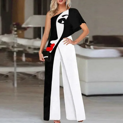 Women Playsuits Loose Solid One Shoulder Jumpsuits Office