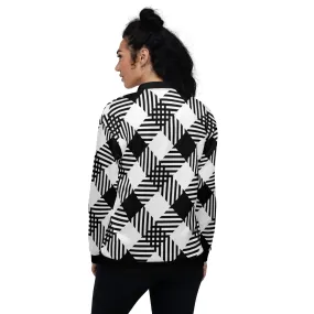 Womens Bomber Jacket, Black and White Plaid Print