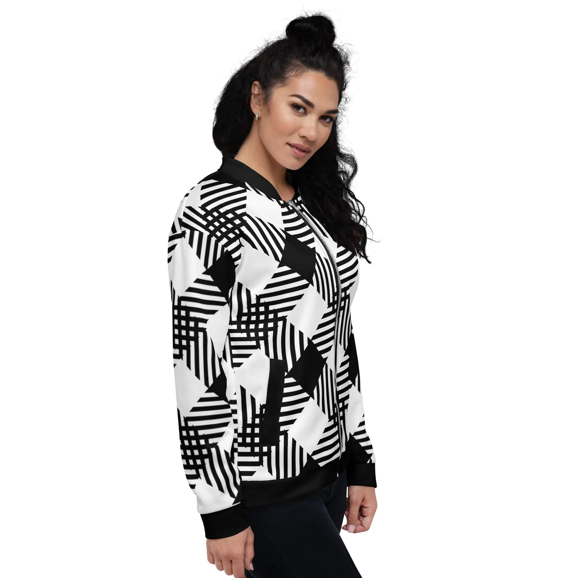 Womens Bomber Jacket, Black and White Plaid Print