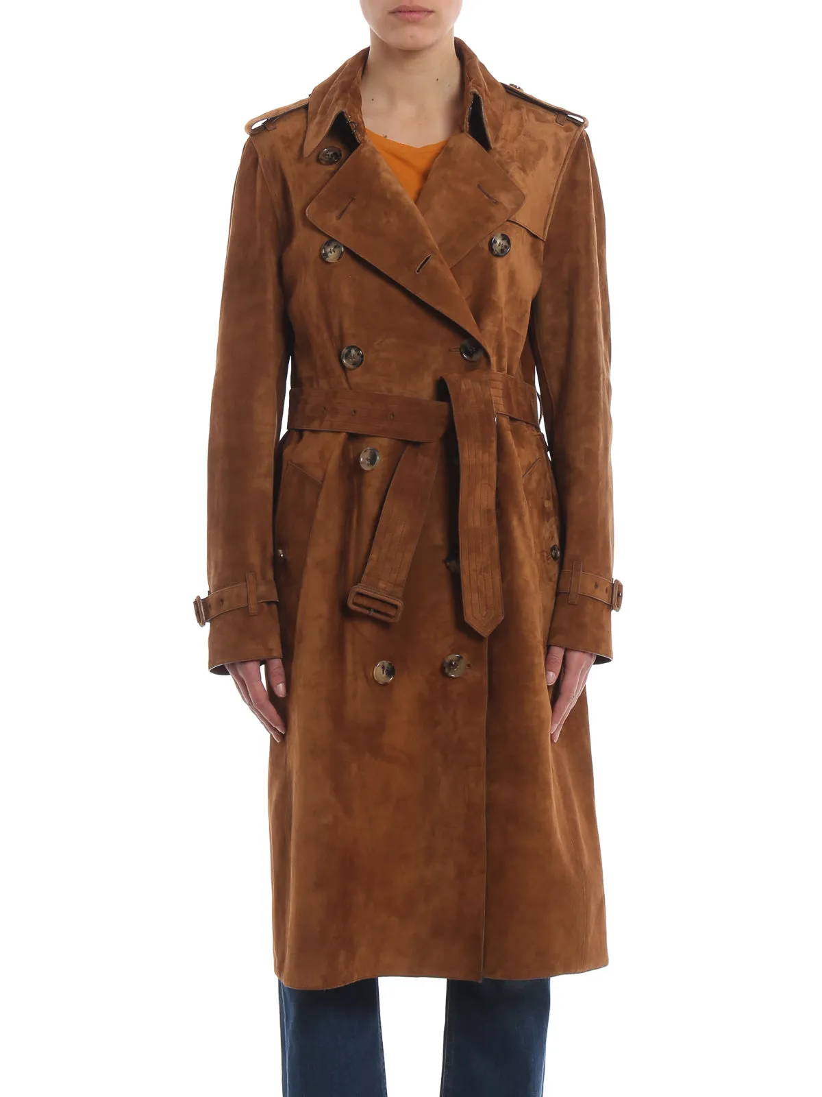 Women's Double-Breasted Suede Leather Brown Haddington Trench Coat