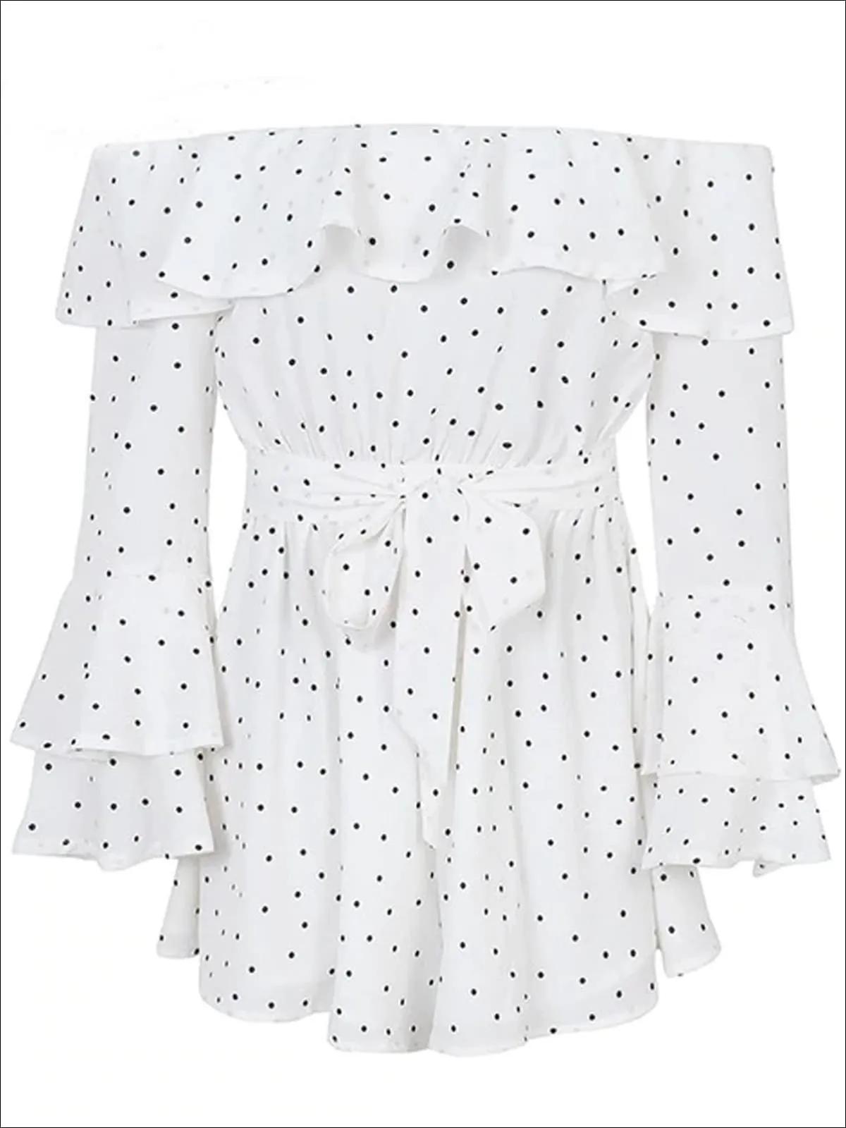 Women's Polka Dot Off The Shoulder Flare Sleeve Romper