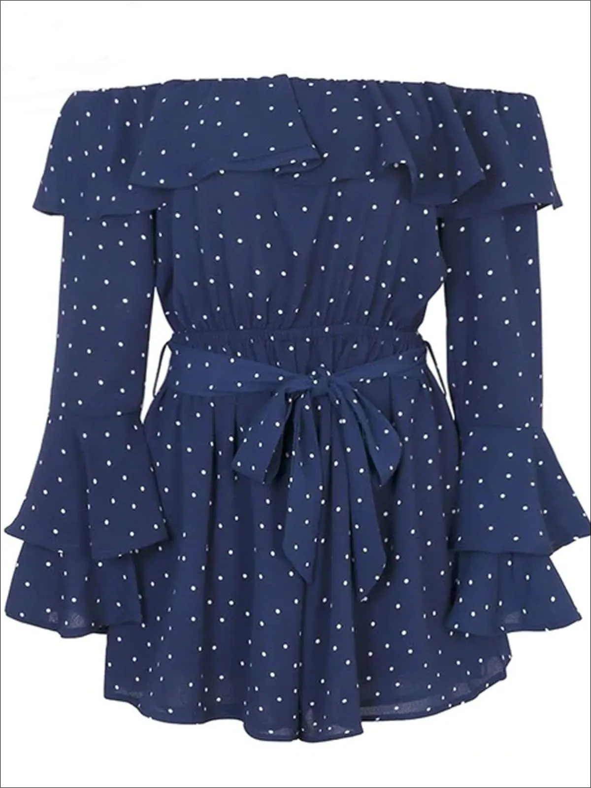 Women's Polka Dot Off The Shoulder Flare Sleeve Romper